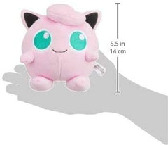 Sanei Jigglypuff plush, eyes close-up, vibrant pink color enhances desk decor