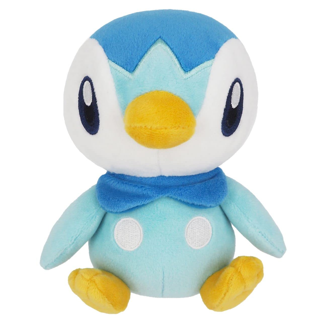 Sanei Piplup plush close-up shows fluffy blue feathers for a soft cuddle.