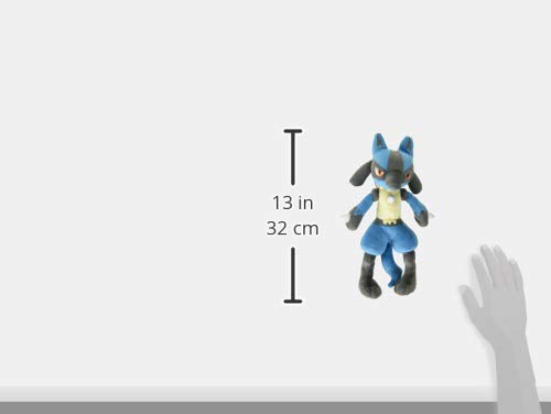 Sanei Lucario plush – back view, officially licensed collectible for shelves.