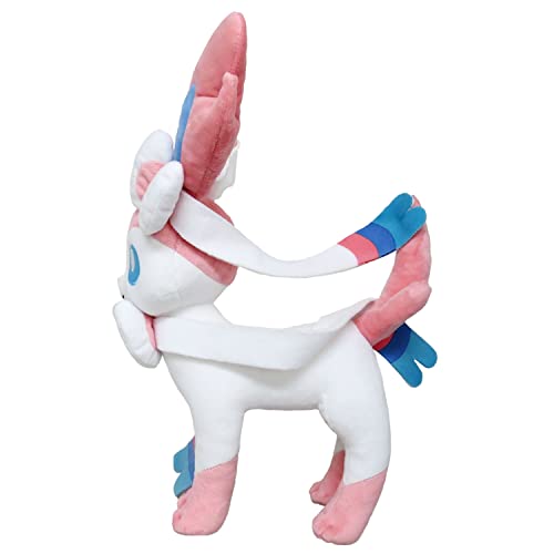 Sanei Nymphia plush face close-up reveals Sylveon embroidery.
