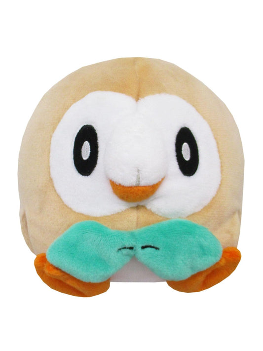 Sanei Rowlet plush front view, desk or shelf companion