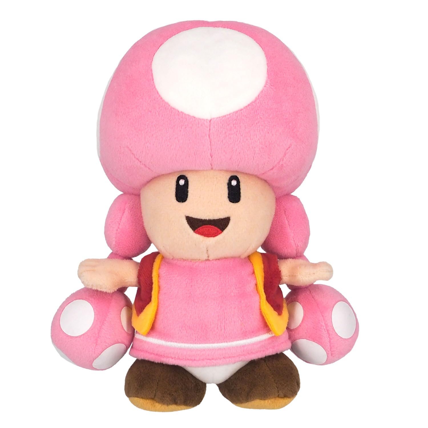Close-up of Sanei Toadette plush showing soft fabric and detailed stitching.