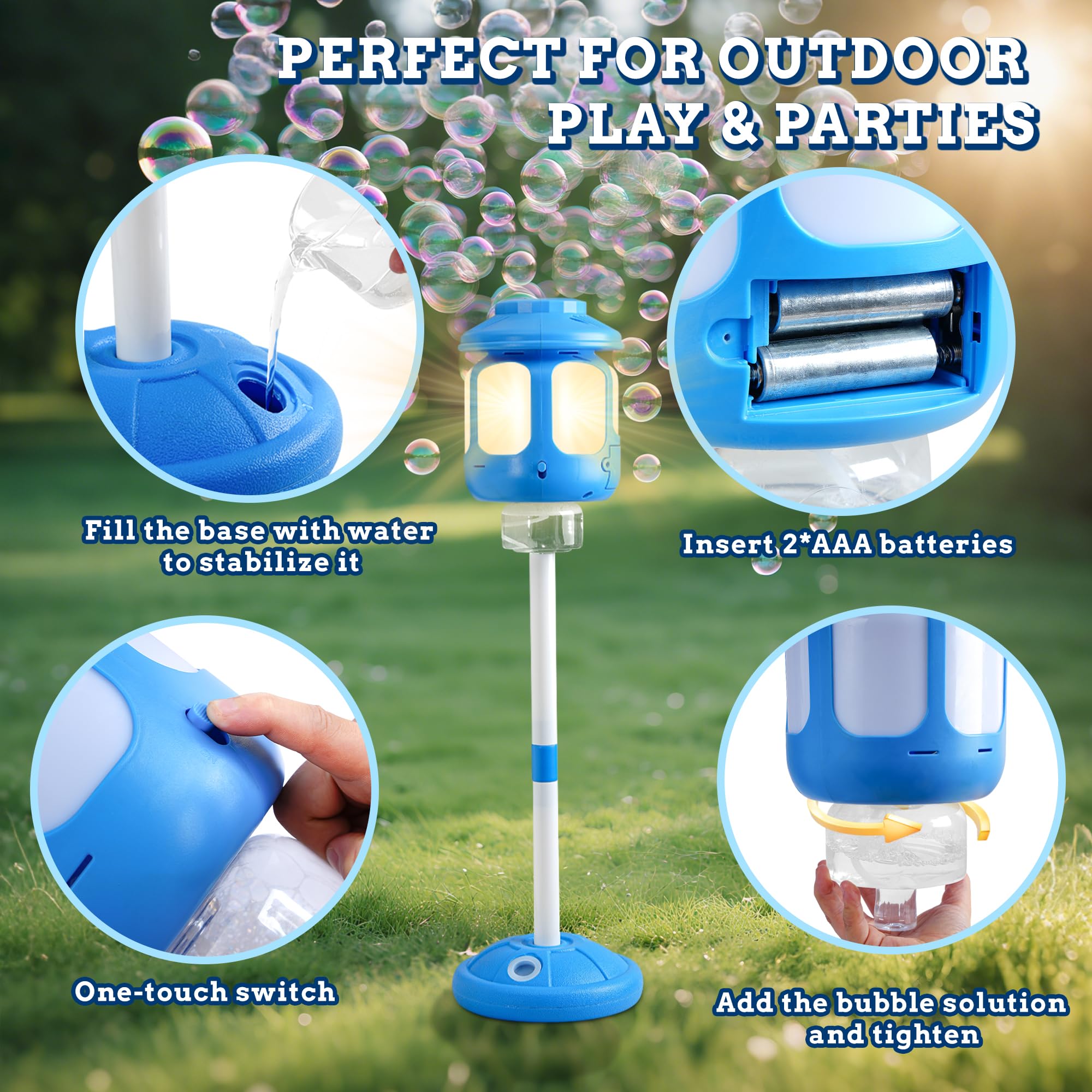 SANGQAOFU Bubble Machine uses water-fill base for stable, wobble-free setups.