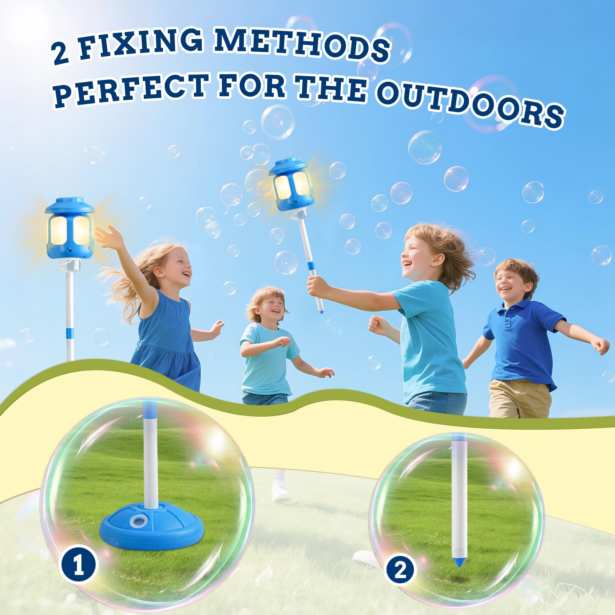 SANGQAOFU Bubble Machine height adjustment tubes enable varied bubble heights.