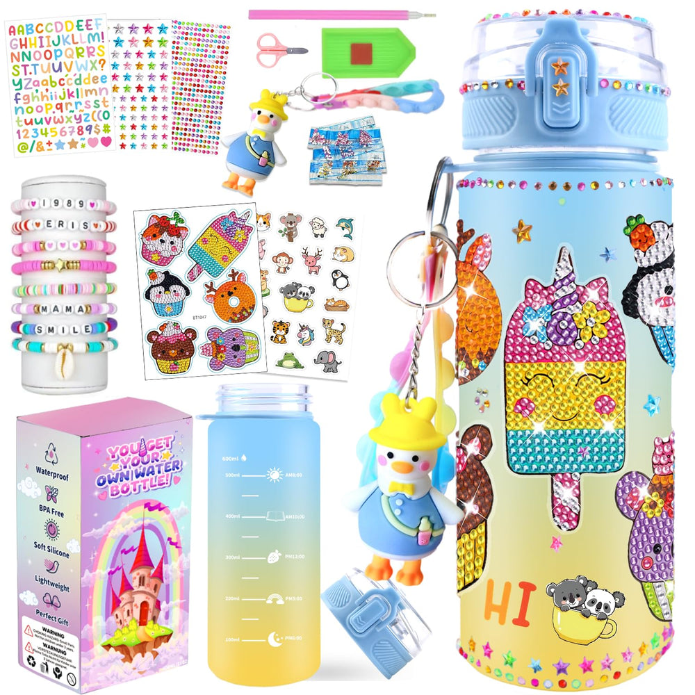 Sanilinwild bottle decorating kit with unicorn and mermaid designs for imaginative crafts.