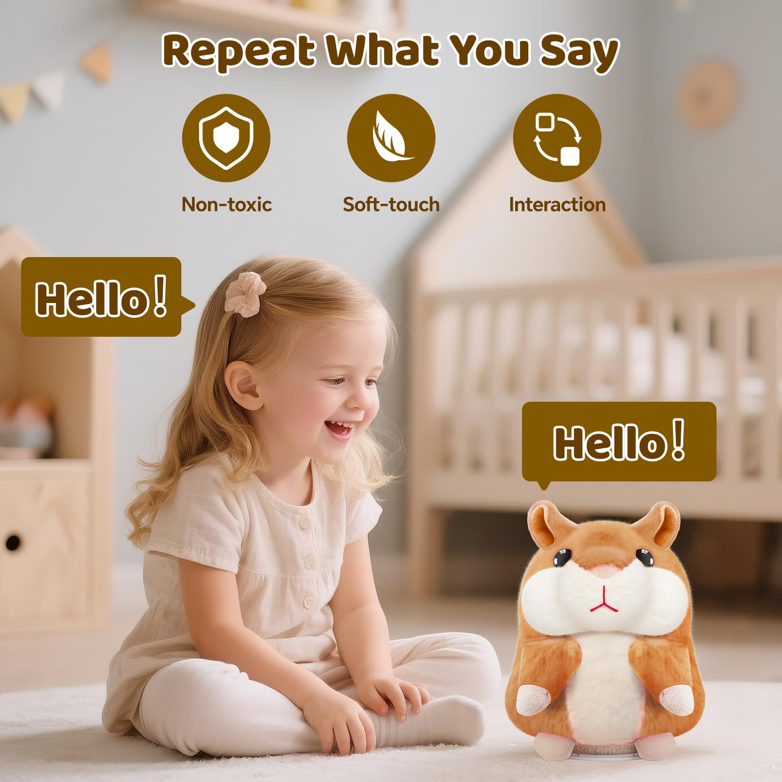 SANJOIN Talking Hamster brown repeat function in action, echoes words