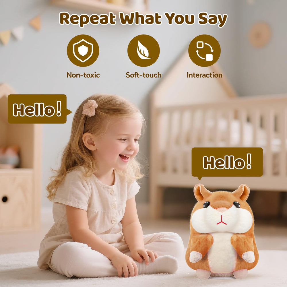 SANJOIN Talking Hamster brown repeat function in action, echoes words