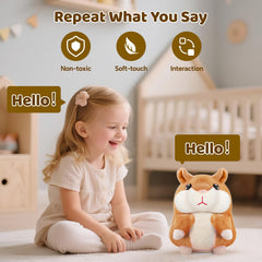 SANJOIN Talking Hamster brown repeat function in action, echoes words