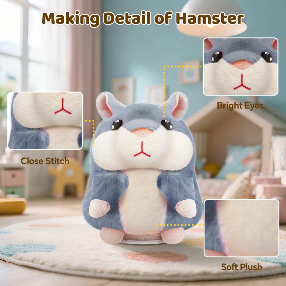 SANJOIN talking hamster stands about 6.5 inches tall for small hands.