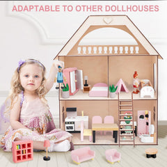 Sanlebi dollhouse dining room furniture set for family meals and role play.