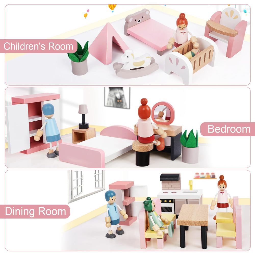 Sanlebi family dolls mom dad daughter baby versatile characters for storytelling.