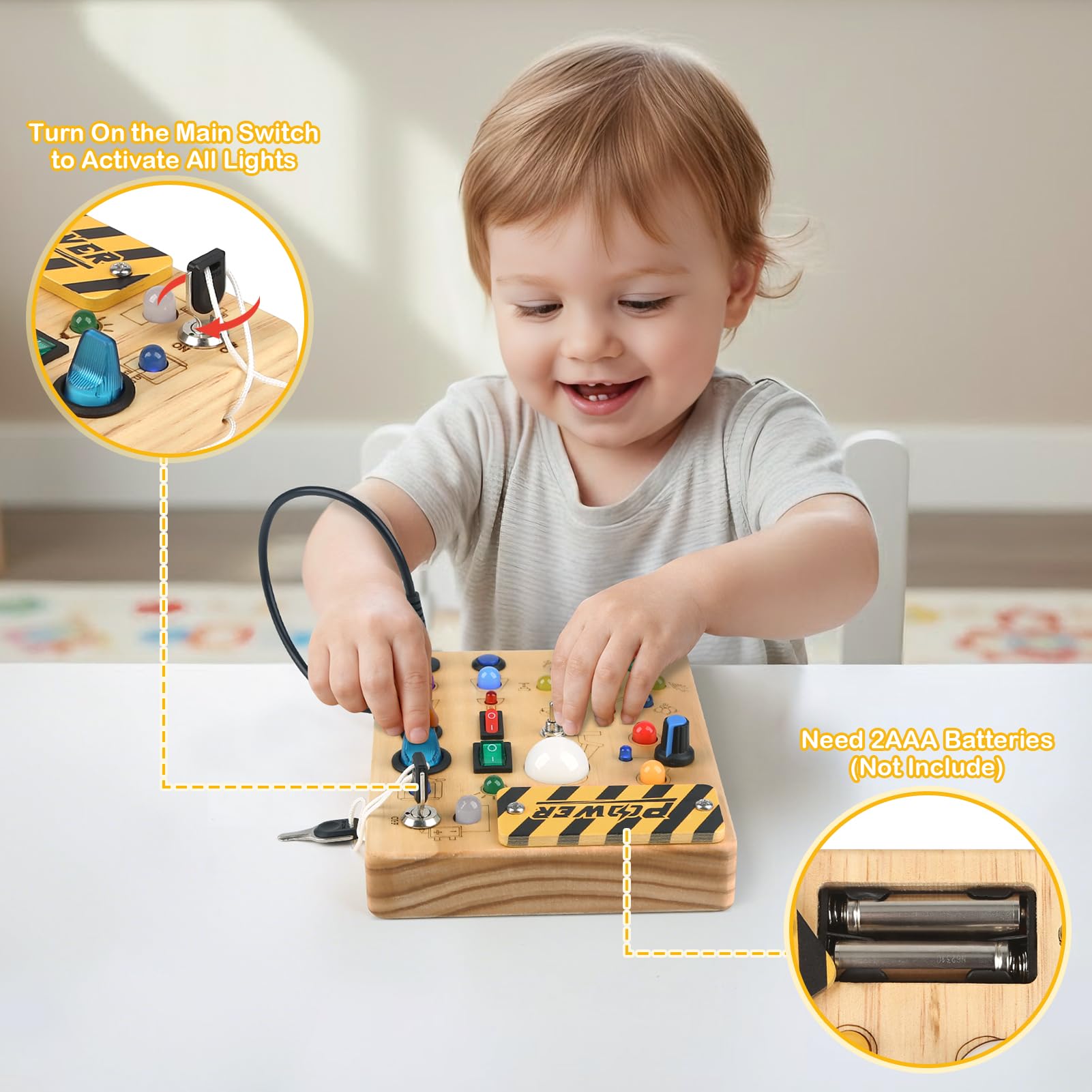 Sanlebi LED busy board light-up demo illustrating playful learning