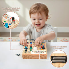 Sanlebi LED Busy Board features ten switches and nineteen LEDs for exploration.