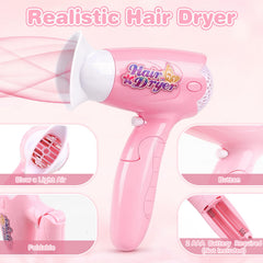 Sanlebi Realistic hair dryer in action for lifelike pretend styling.