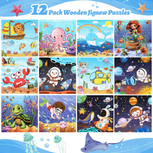 SANNIX space-themed wooden puzzles for toddlers and kids