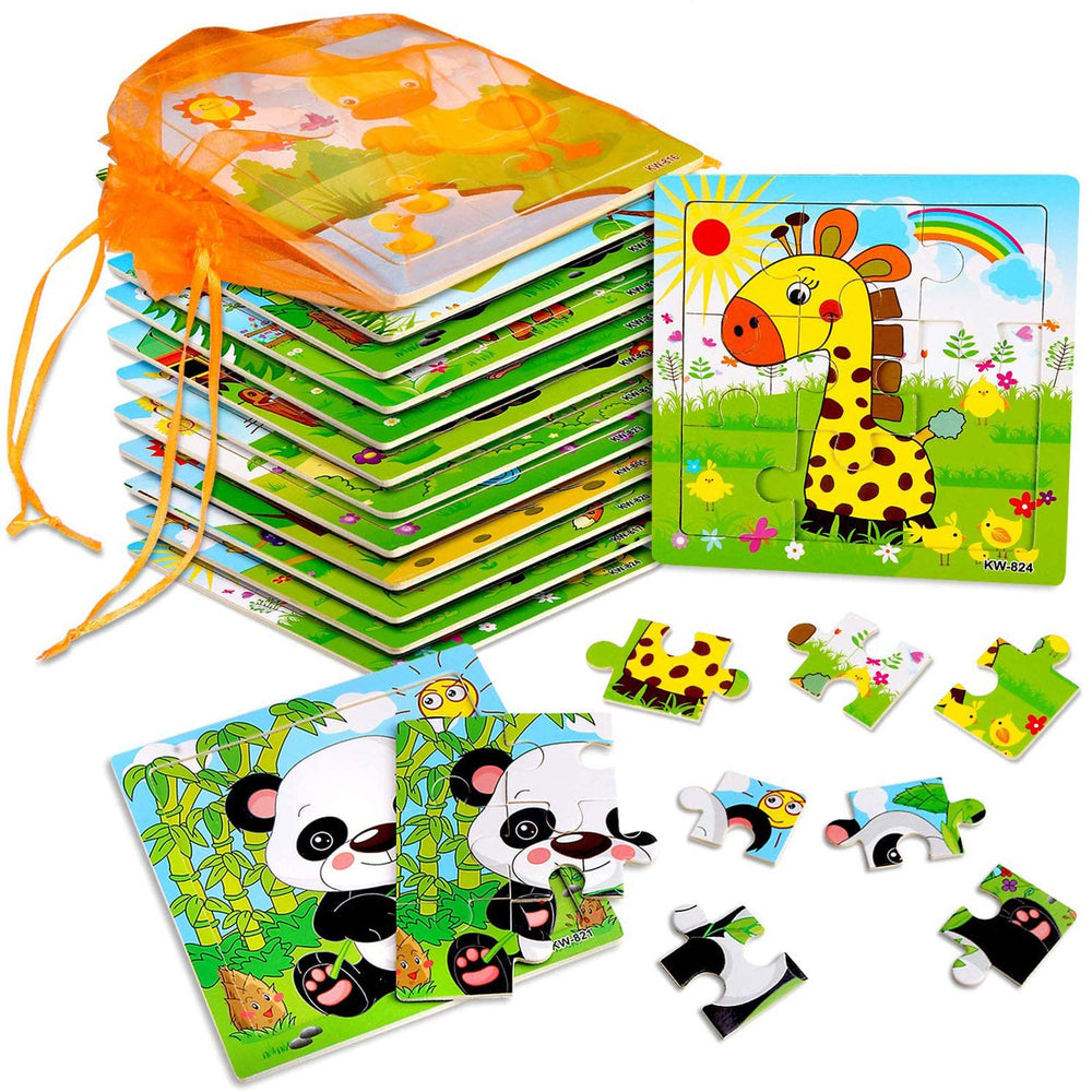 SANNIX wooden animal puzzles, 9-piece set for toddlers supports hand-eye coordination.