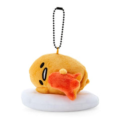 SANRIO Gudetama Mascot Holder front view, soft desk decor and small-item keeper.
