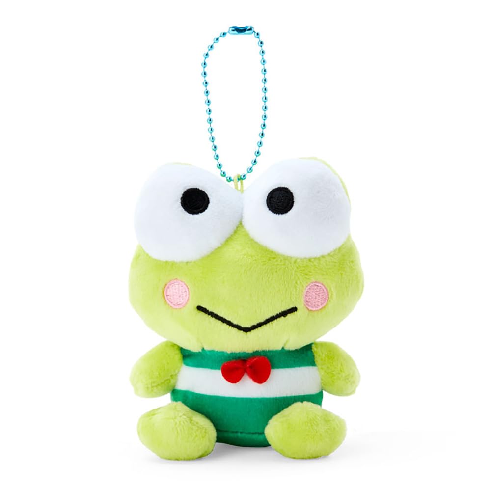 Sanrio Kerokeroppi Mascot Holder front view in soft plush polyester, ideal desk accent.