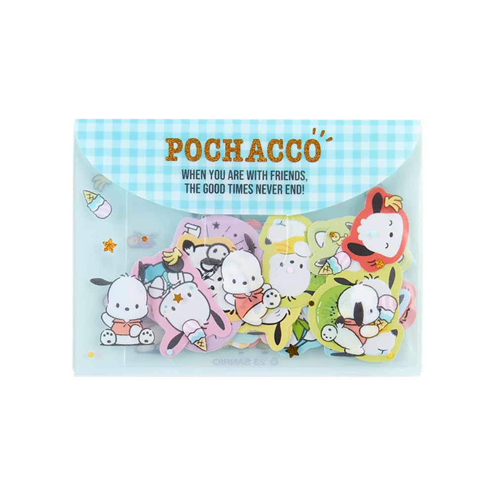 Sanrio Pochacco seal and case set front view for portable stationery.