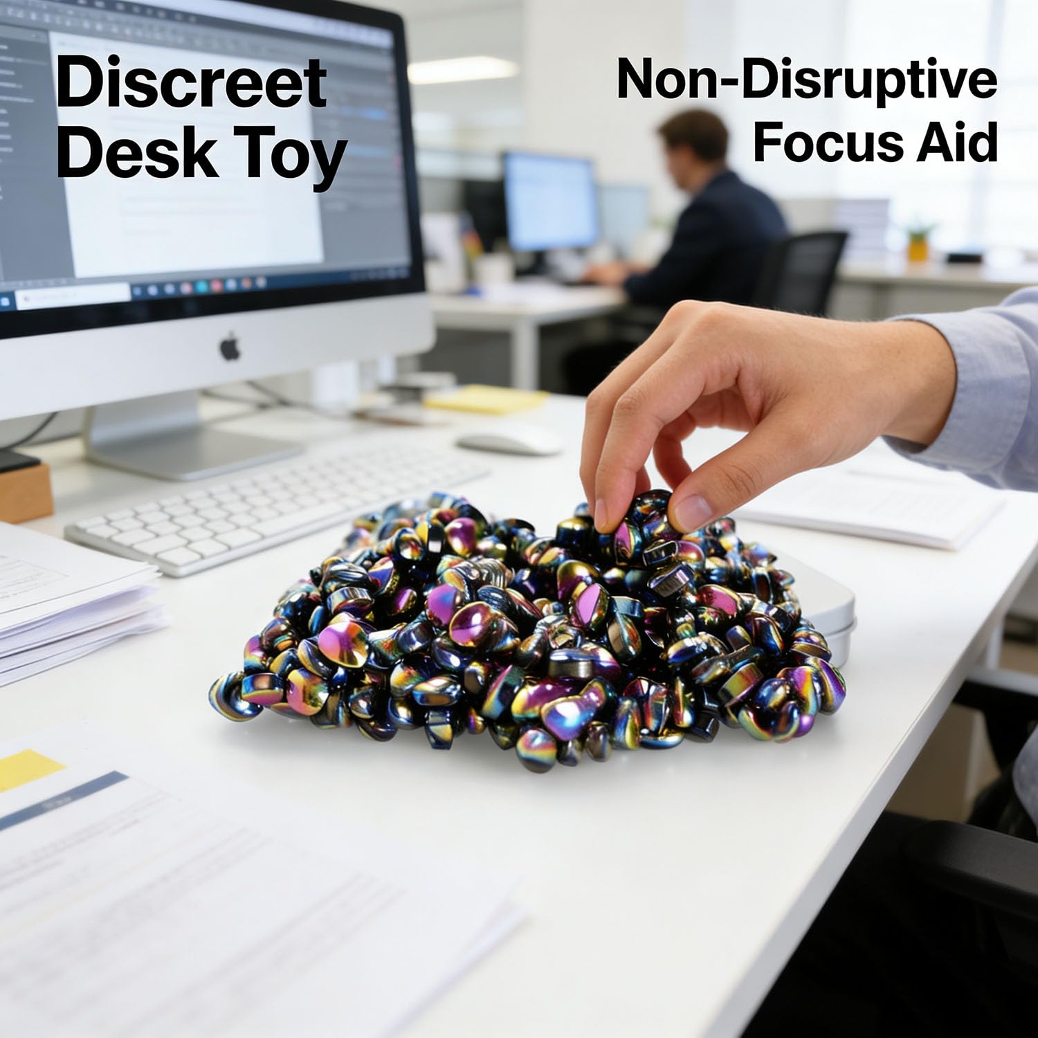 Santa Casa desk sculpture with ferrite beads highlighting aesthetic and focus.