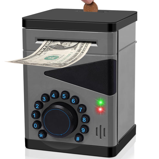 Saquuiui boy piggy bank front view promotes early saving with a playful design.