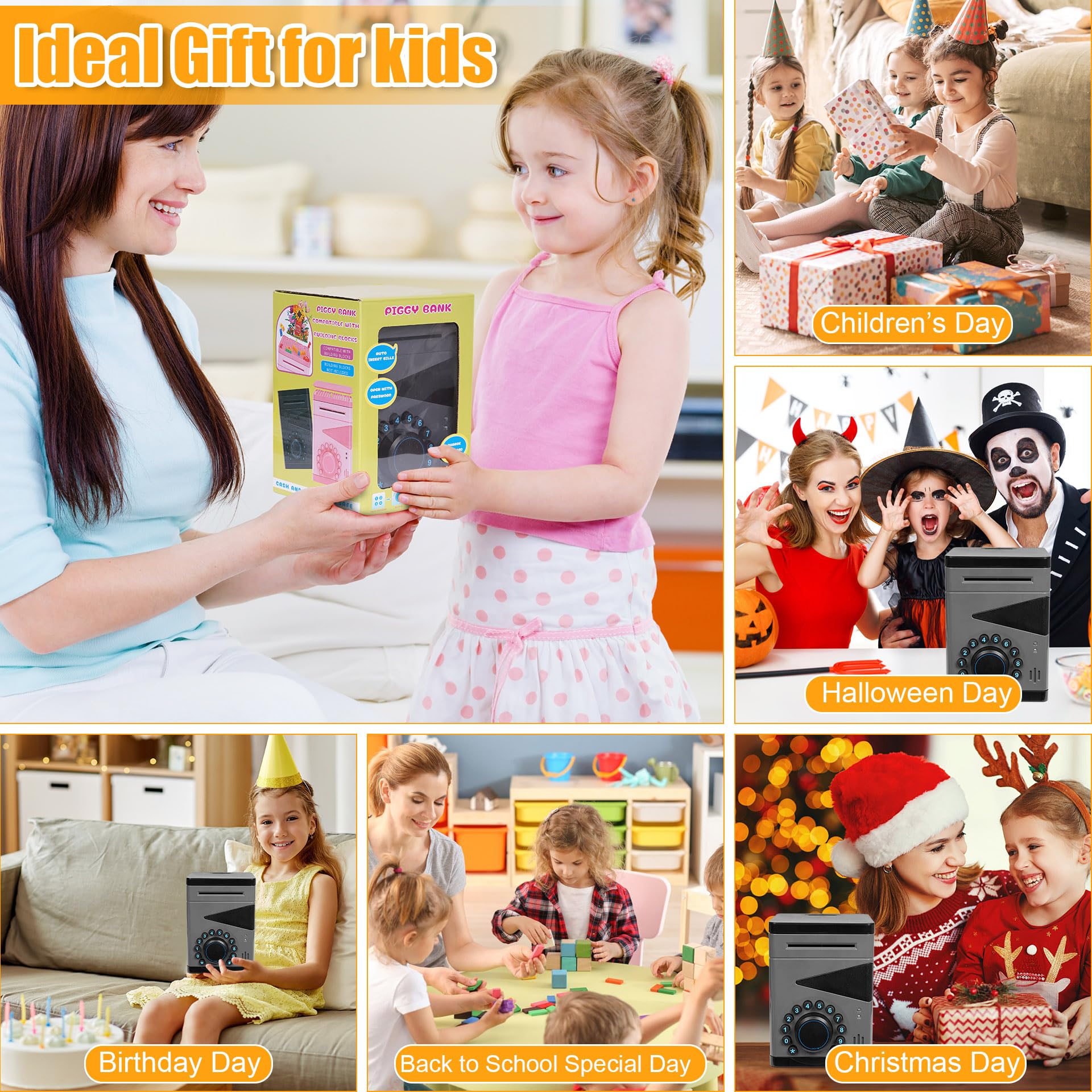 Saquuiui piggy bank durable ABS material supports daily kid use safely.