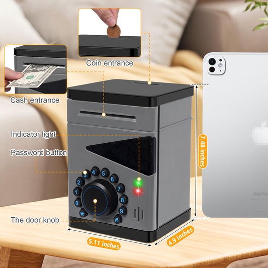 Saquuiui piggy bank interactive LED lights and sounds enhance saving milestones.