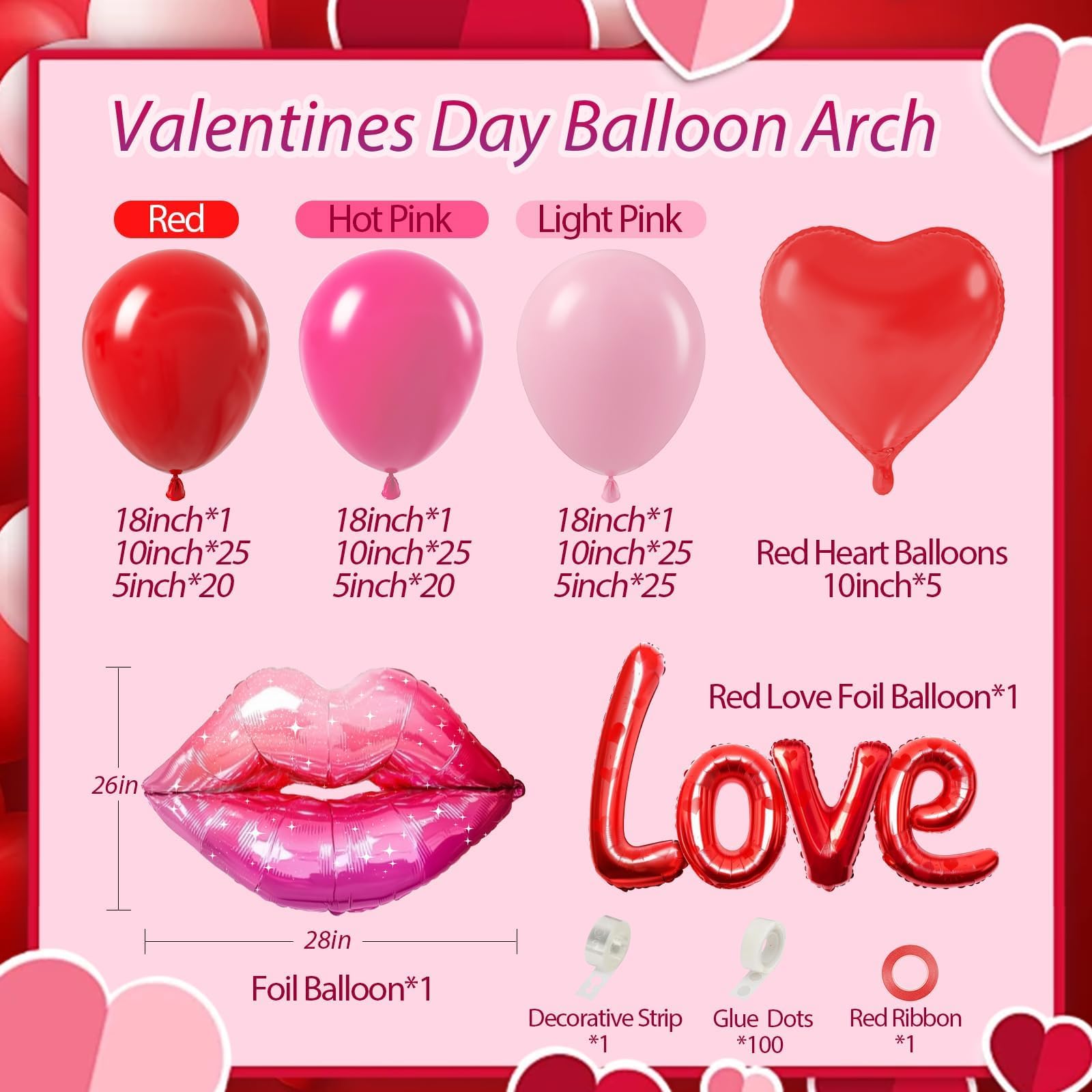 Saratimtou valentines balloon arch kit red hot pink balloons for dramatic color