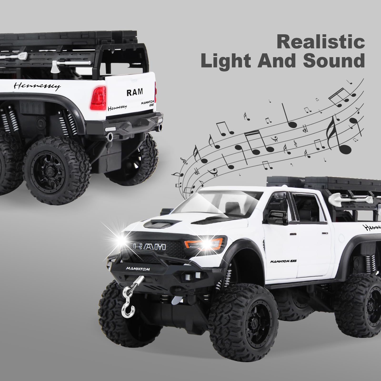 SASBSC 6x6 pickup truck toy lights and sounds enhance realism during play