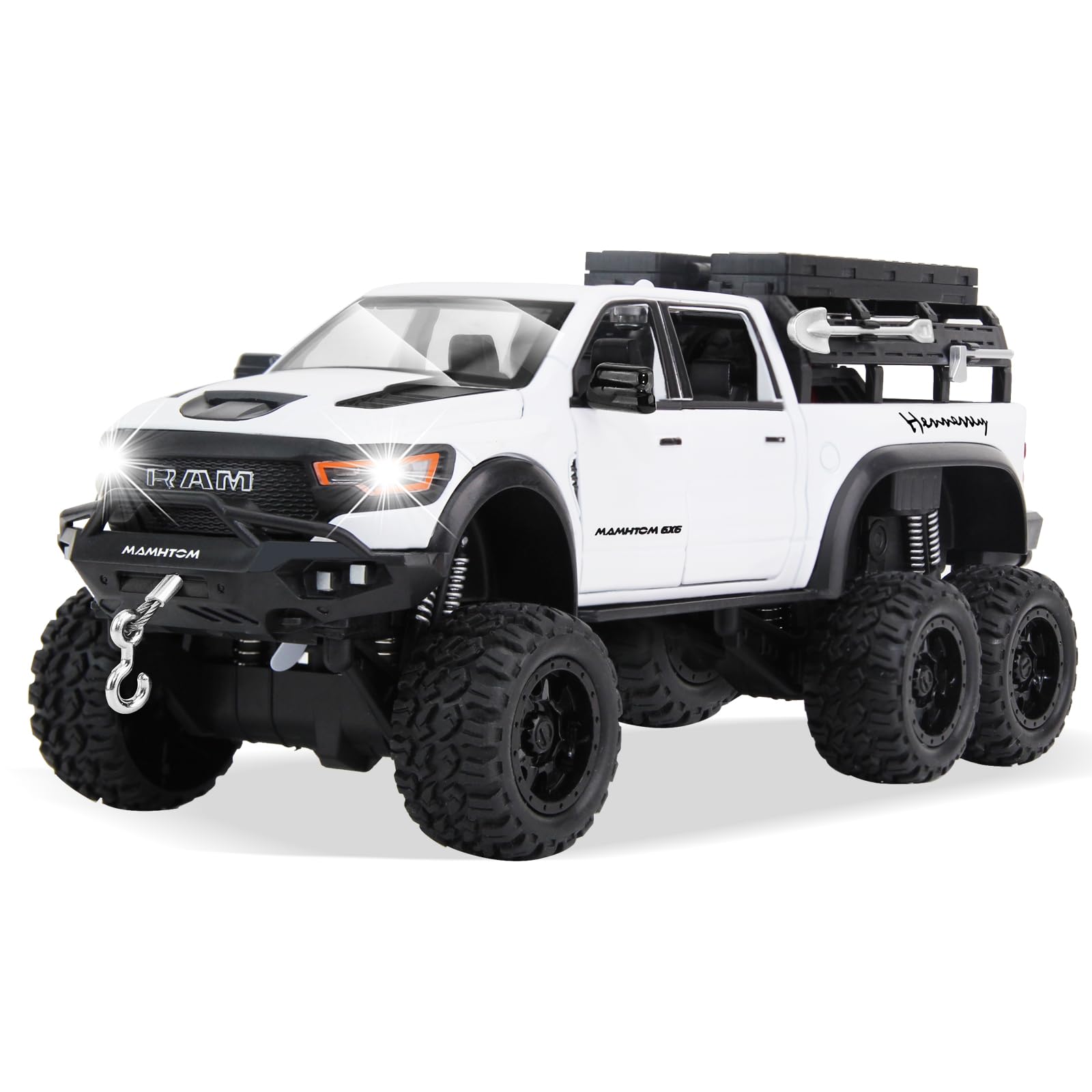 SASBSC 6x6 pickup truck toy white front view shows rugged metal build for durable play