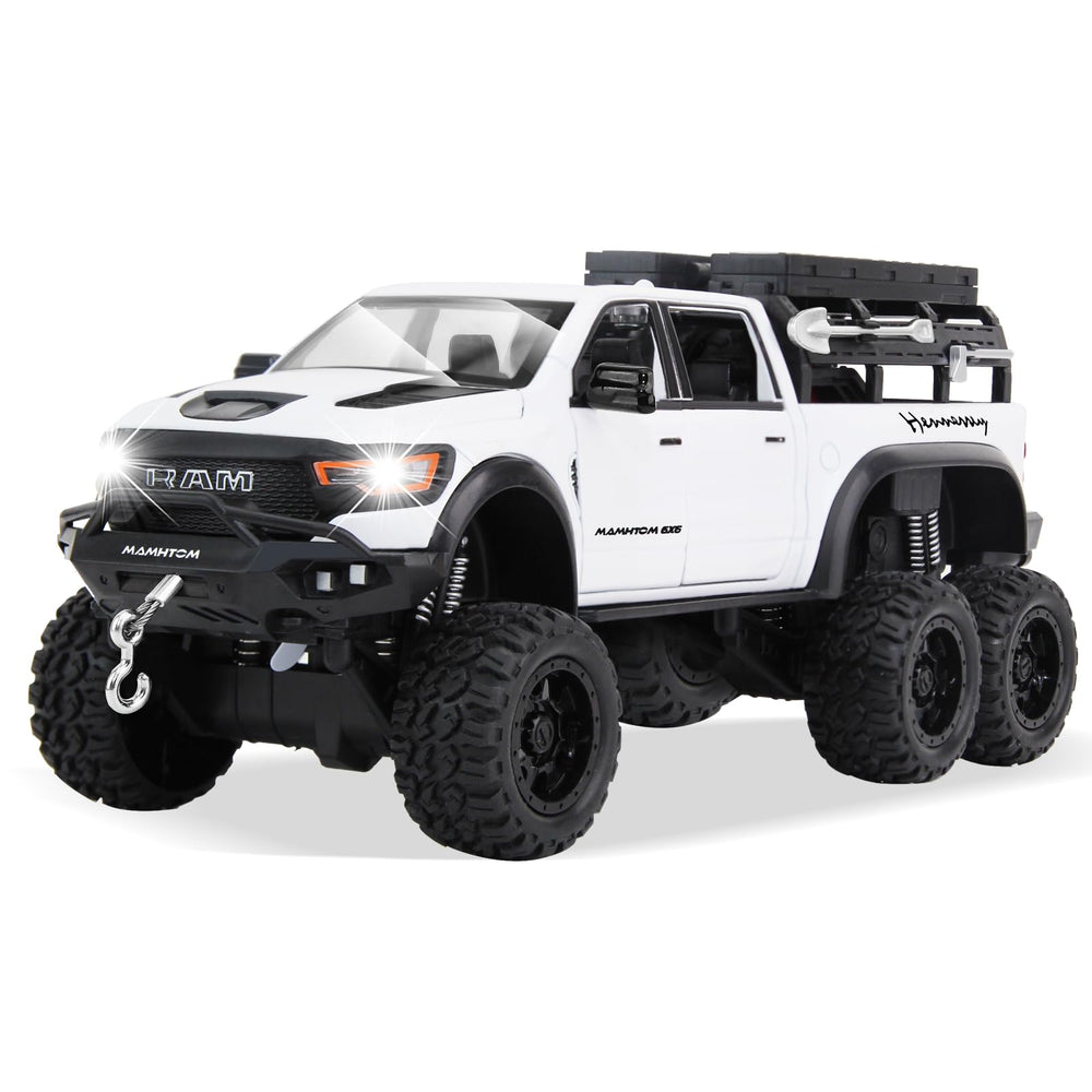 SASBSC 6x6 pickup truck toy white front view shows rugged metal build for durable play