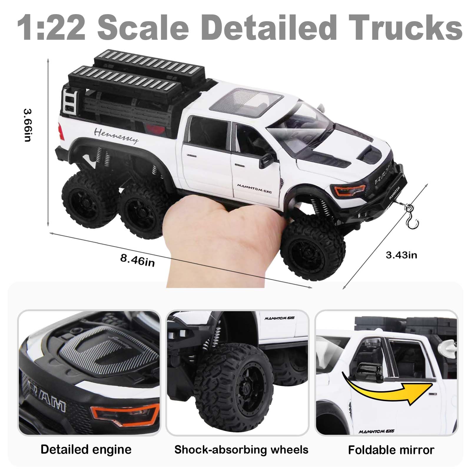 SASBSC 6x6 pickup truck toy white interior detail for immersive pretend play
