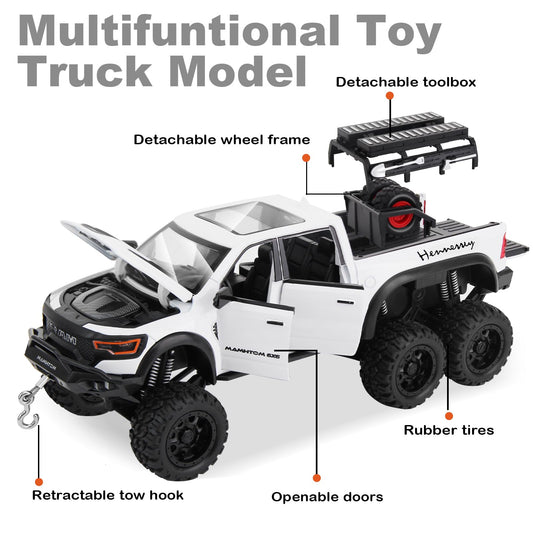 SASBSC 6x6 pickup truck toy white side view highlights collectible design for display and play