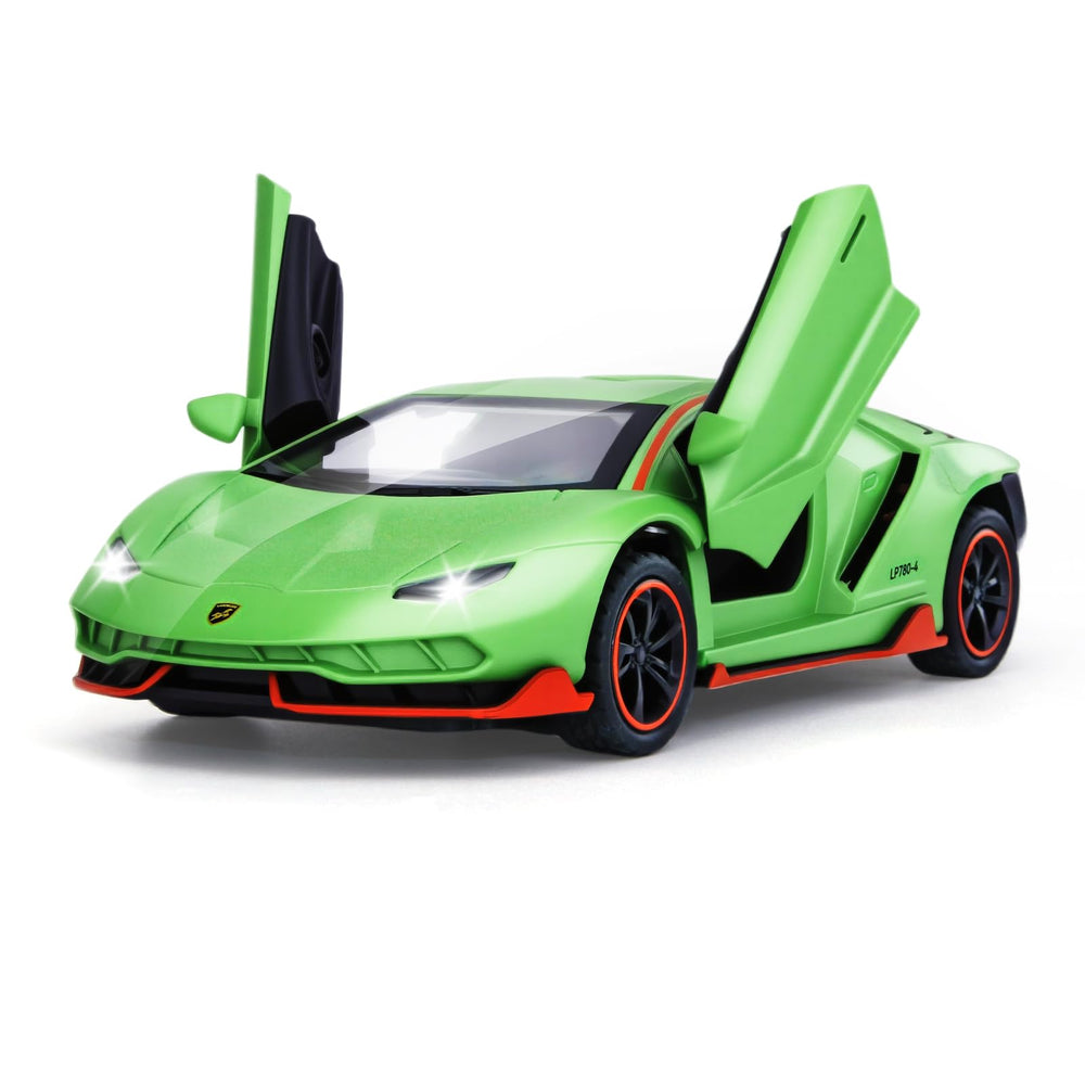 SASBSC Lamb SVJ toy car, green front view with lights for immersive play.