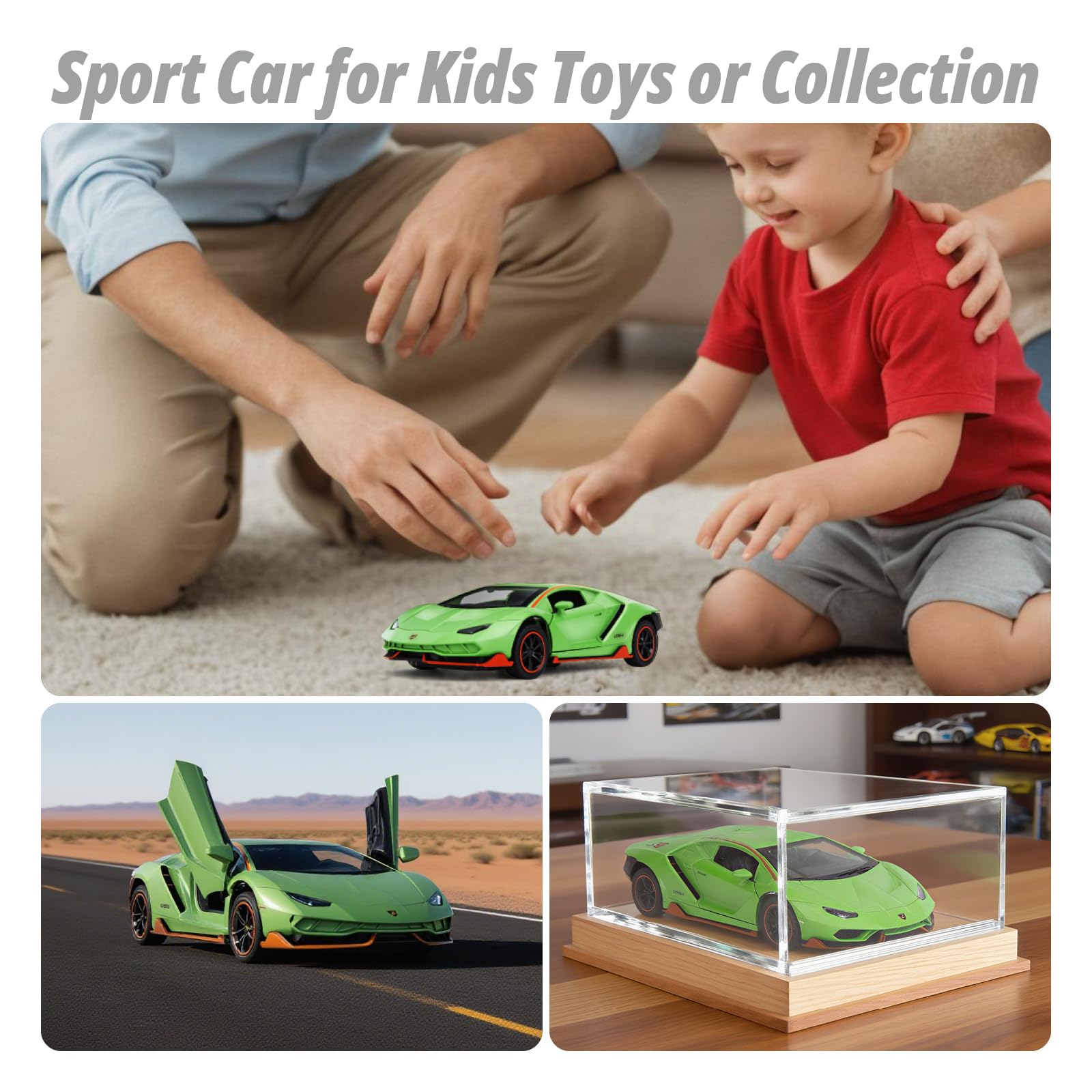 SASBSC Lamb SVJ toy car, green metal body with rubber tires for realism.
