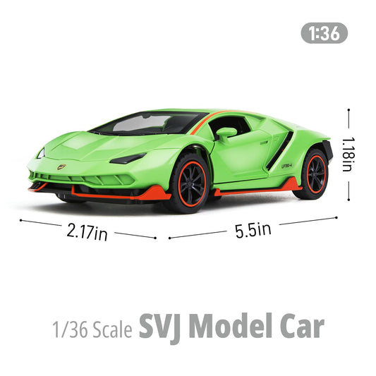 SASBSC Lamb SVJ toy car, green side view showing durable metal body.