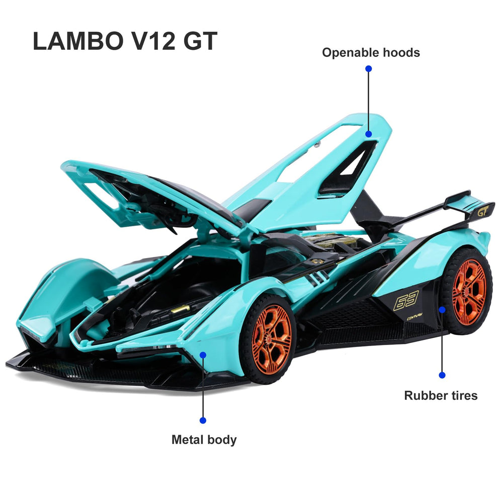 SASBSC Lambo V12 diecast metal body for durable, lasting play and display.