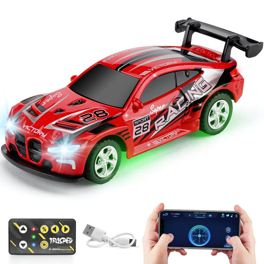 SASBSC Mini RC Car with a durable metal shell for long-lasting play on desks and floors.