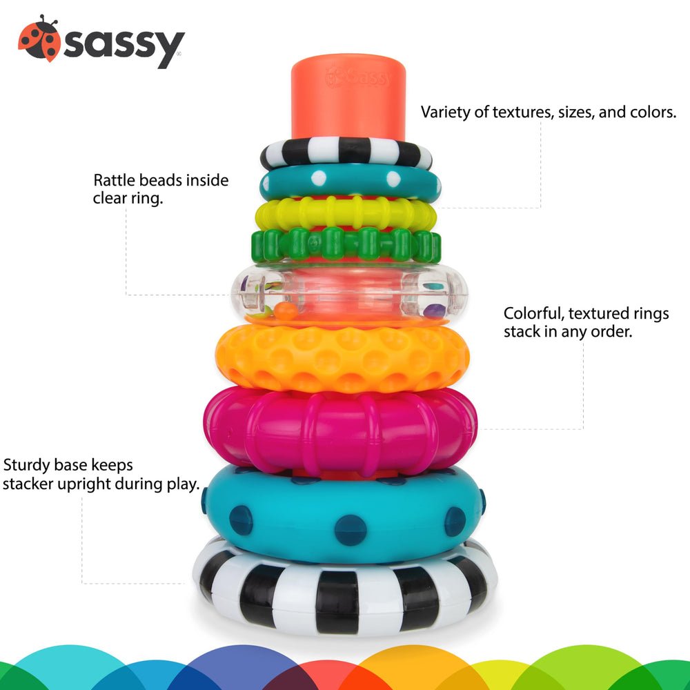 Sassy Stacks of Circles beads in clear ring link sound and sight