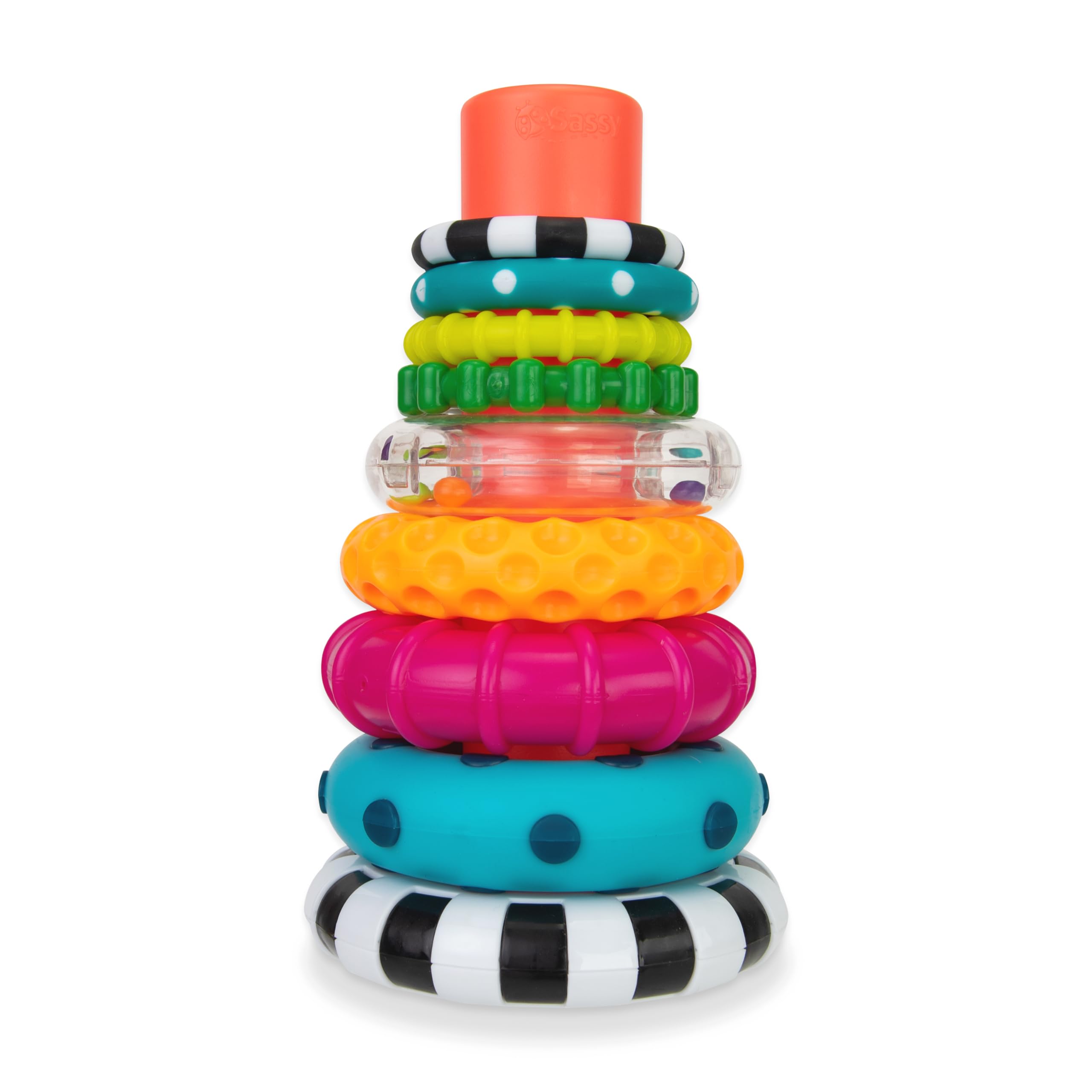 Sassy Stacks of Circles rings stacked by a baby, promoting early spatial exploration