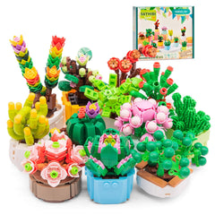 Sathibi Flowers Succulents building set assembled on a desk for vibrant home decor.