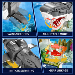 SATHIBI mechanical shark detailed body blocks recreate lifelike underwater aesthetics.