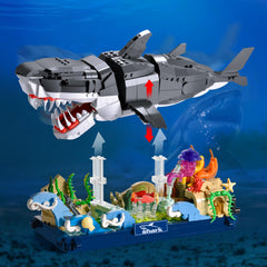 SATHIBI mechanical shark head-tail movement showcases dynamic poseability for shelves.