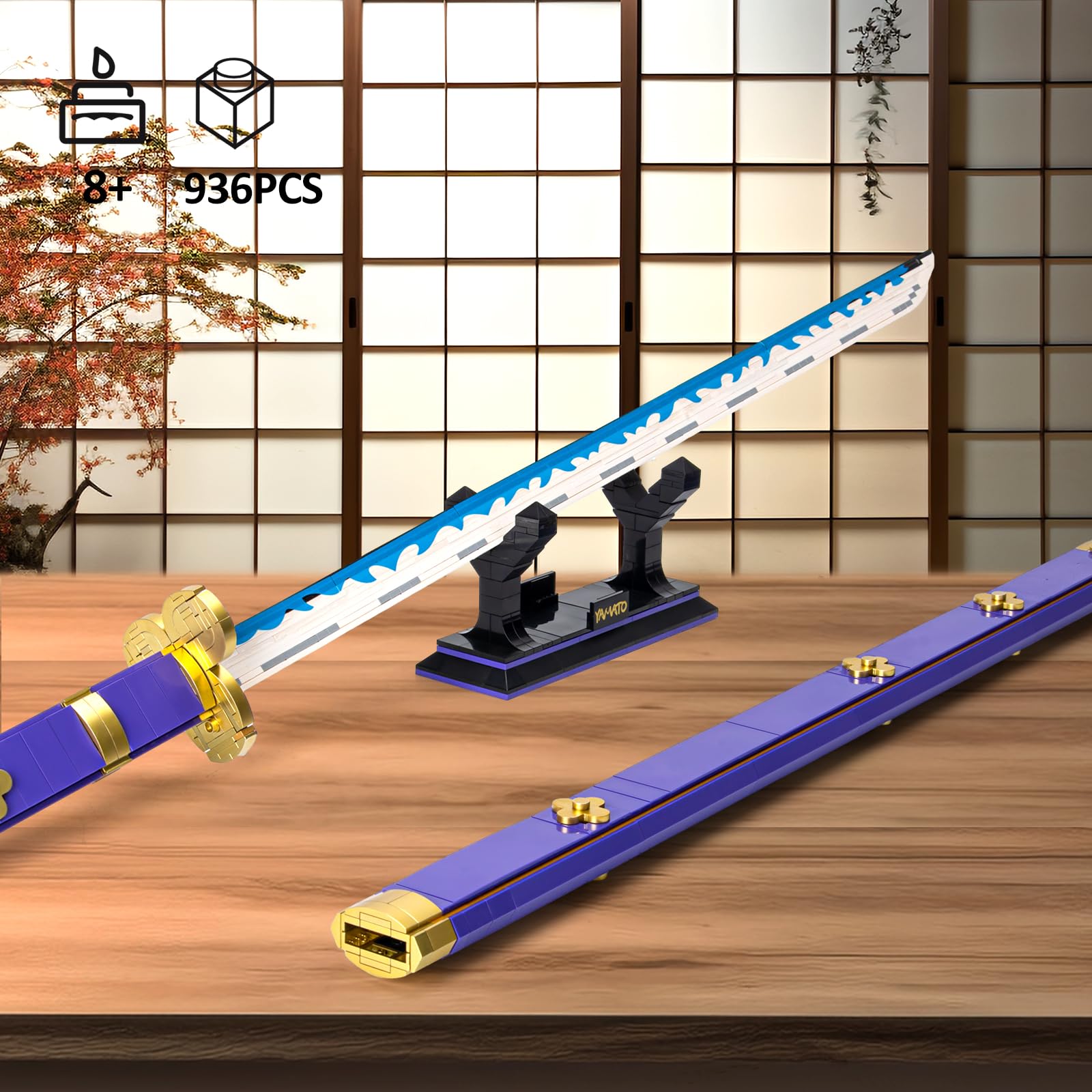 SATHIBI Yamato sword building set handle close-up for sturdy grip during assembly