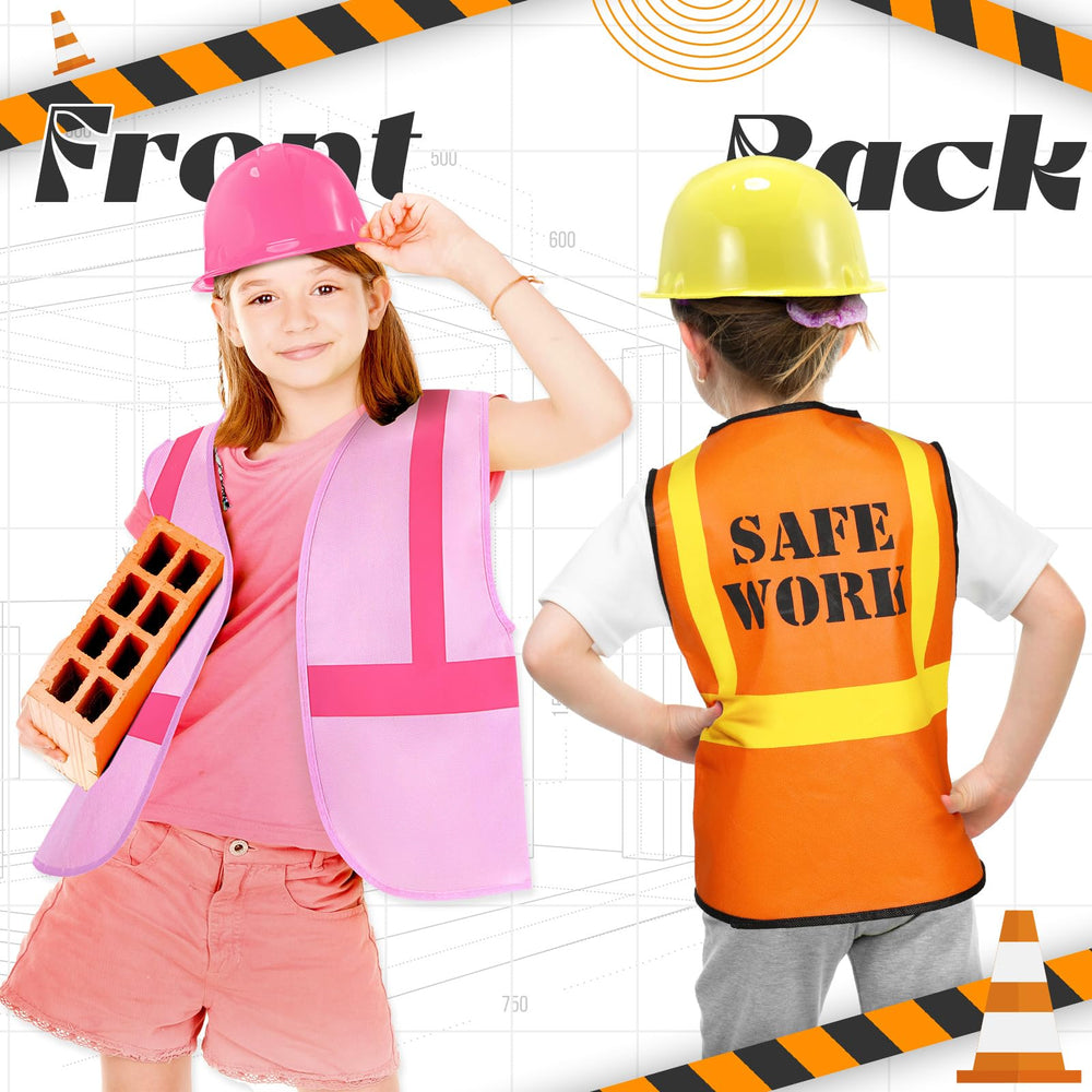 SATINIOR pink construction hat completes the cheerful costume look
