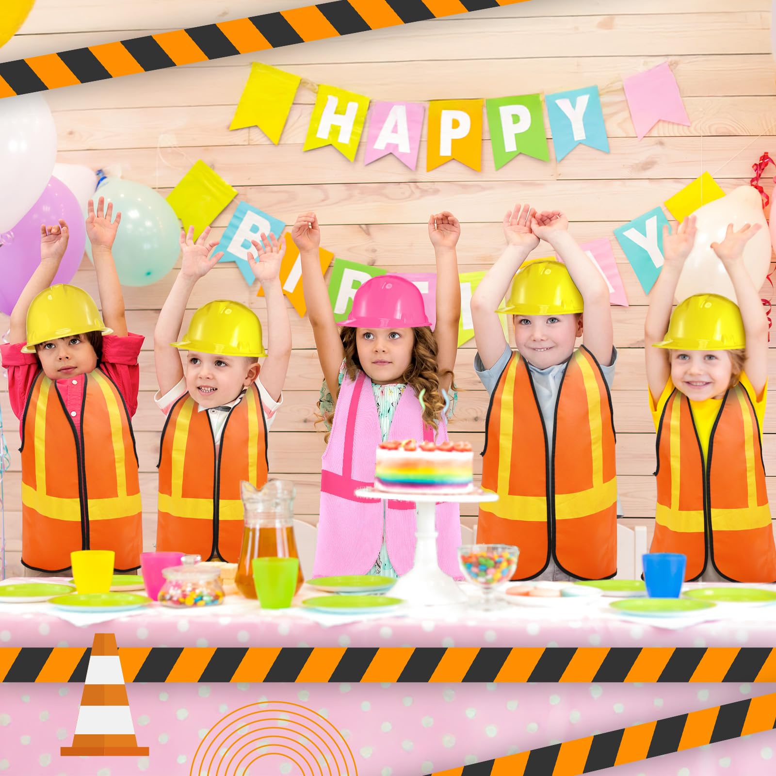 SATINIOR construction party display setup enhances theme visuals
