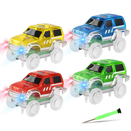 Save Unicorn magnetic track cars front view with glow-in-the-dark vehicles