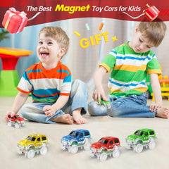 Save Unicorn packaging shows four-pack magnetic track cars