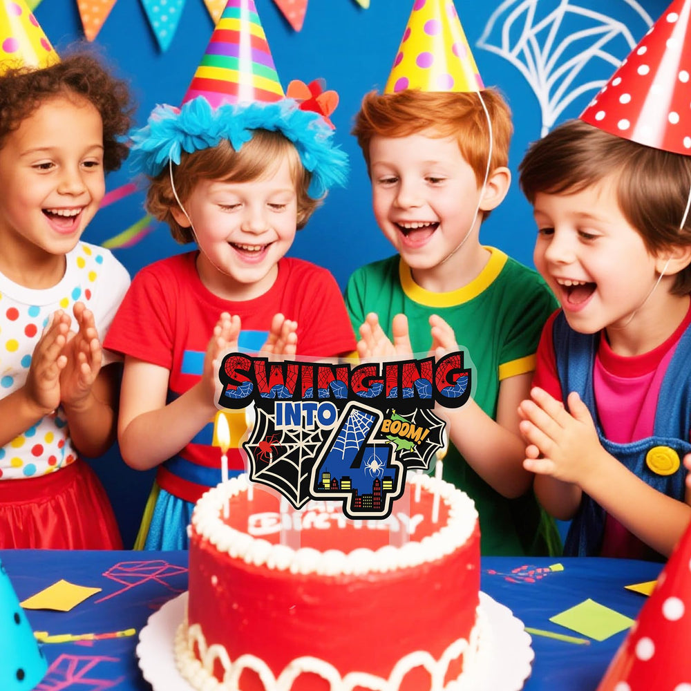 SAVITA 4th birthday topper in vivid color suits many cakes.