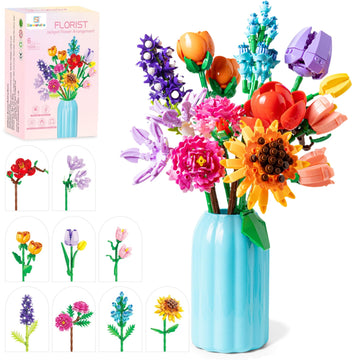 Sawaruita bouquet block sunflowers with vase, bright decor idea and tactile build experience